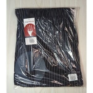 Chef Works XL fits XXL black white pinstripe elastic waist chef pants
